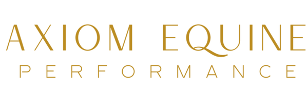 Logo of Axiom Equine Performance with a stylized horse head on the left and text on the right.